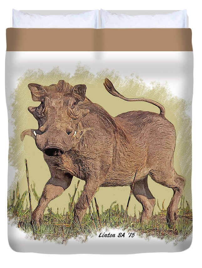 African Warthog Duvet Cover featuring the digital art African Warthog by Larry Linton