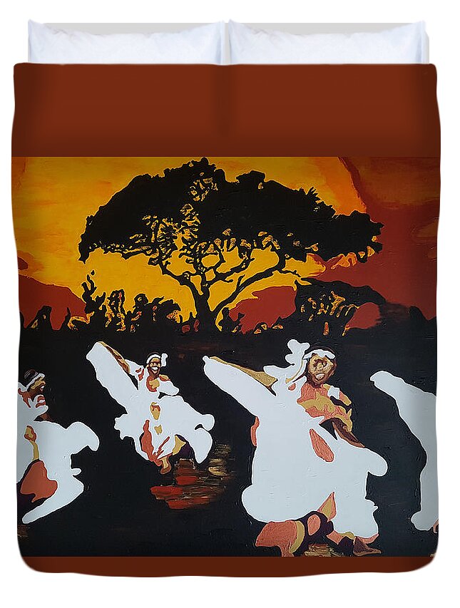 Afro Duvet Cover featuring the painting Afro Carib Dance by Rachel Natalie Rawlins