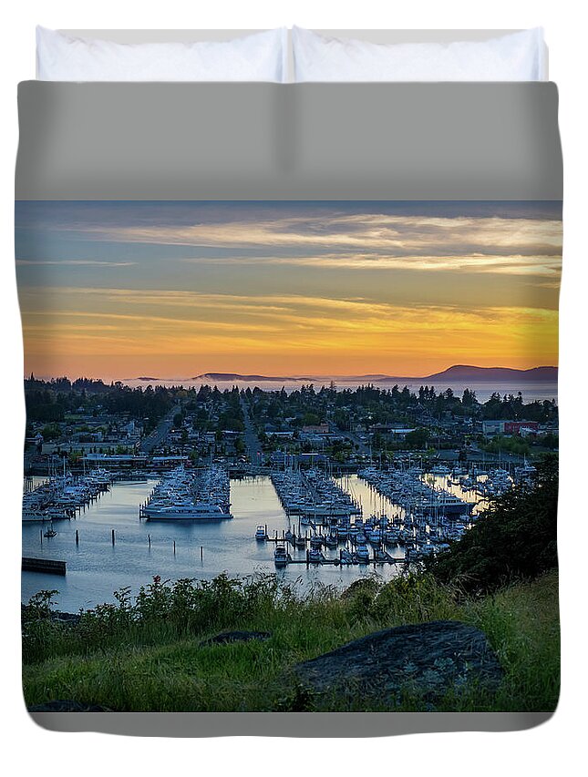 Marina Duvet Cover featuring the photograph After Sunset at the Marina by Ken Stanback