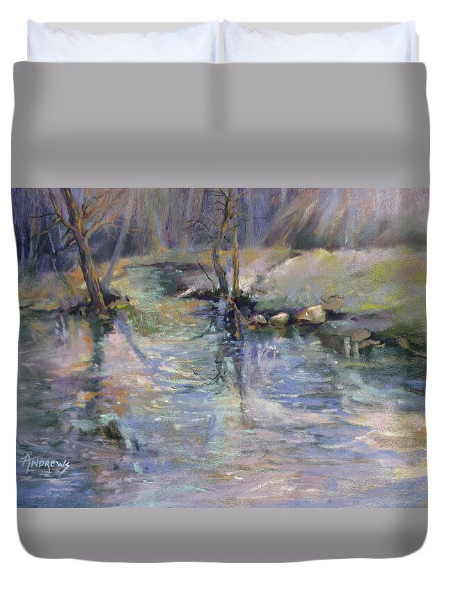 Landscape Duvet Cover featuring the painting After The Rain by Rae Andrews