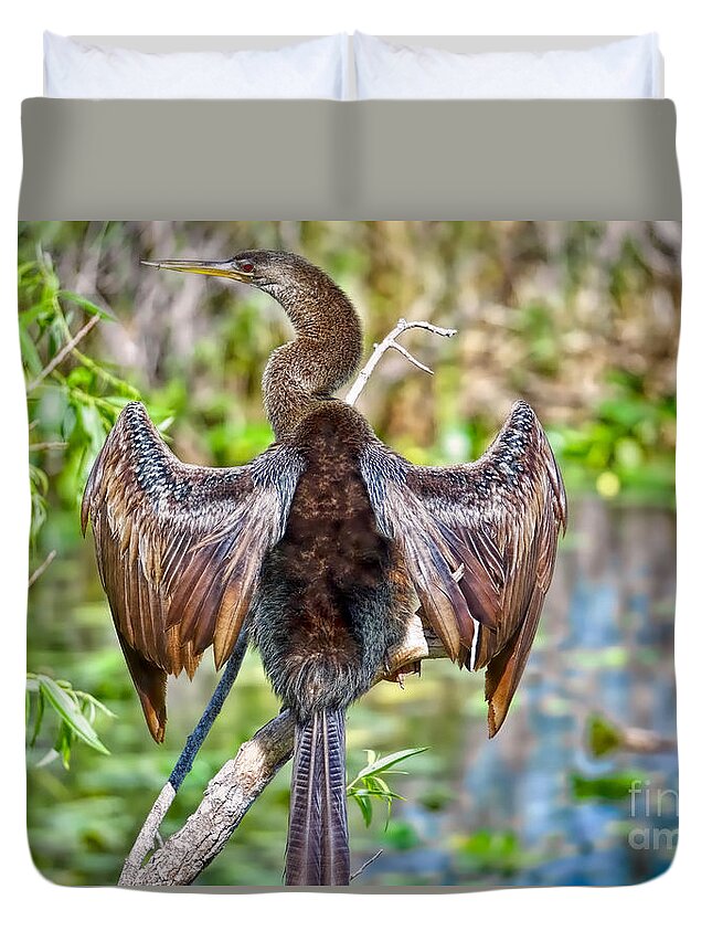 Darter Duvet Cover featuring the photograph After the Swim by Judy Kay