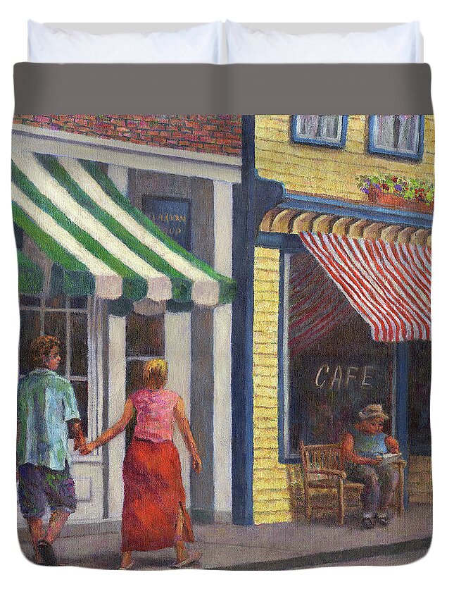 Couple Duvet Cover featuring the painting Afternoon Stroll by Susan Savad
