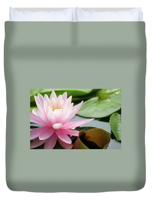 Floral Duvet Cover featuring the photograph Against the Pad by Mary Anne Delgado