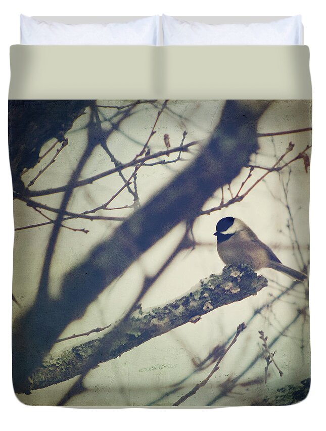 Chickadee Duvet Cover featuring the photograph Against the Wind by Amy Tyler