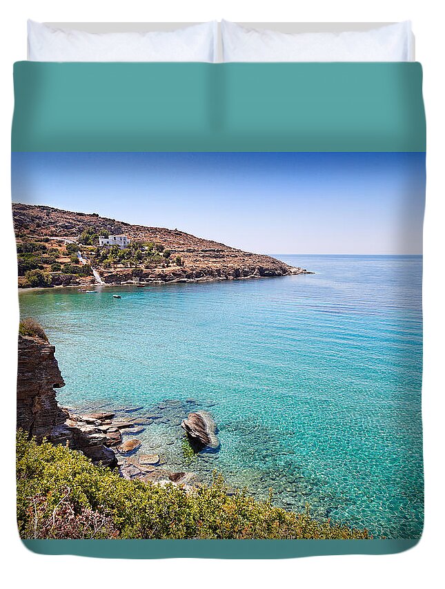 Agia Duvet Cover featuring the photograph Agia Marina beach in Andros - Greece by Constantinos Iliopoulos