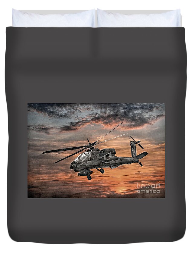 Apache Helicopter Duvet Cover featuring the digital art AH-64 Apache Attack Helicopter by Randy Steele