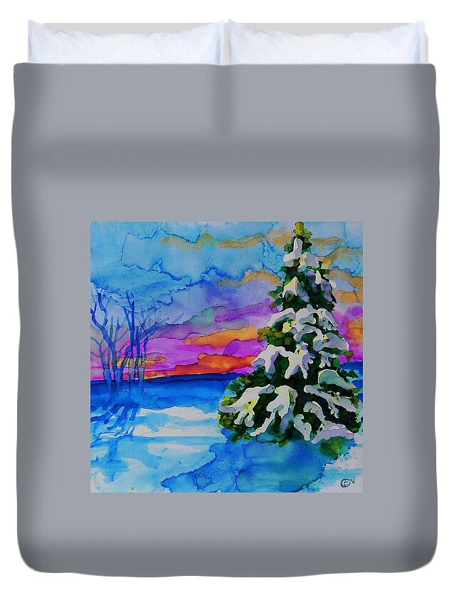 Alcohol Ink Duvet Cover featuring the painting Winter Beauty - A 208 by Catherine Van Der Woerd