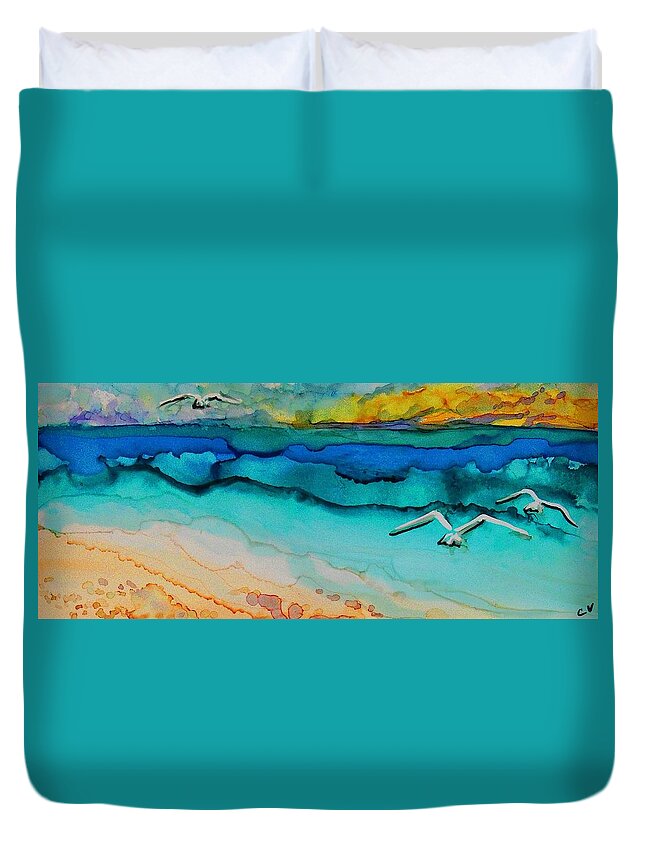 Alcohol Ink Duvet Cover featuring the painting The Beach - A 223 by Catherine Van Der Woerd