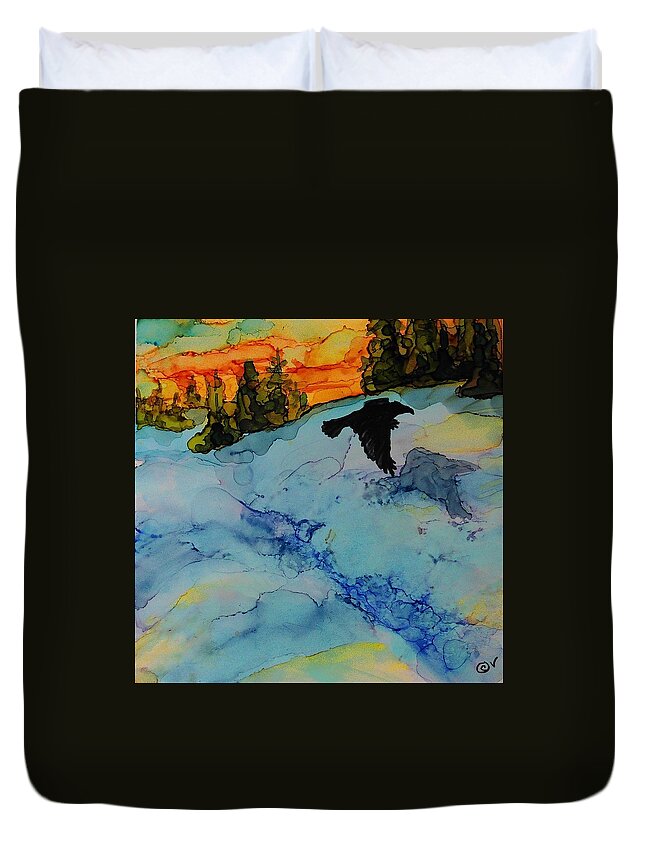 Alcohol Ink Duvet Cover featuring the painting Raven's Shadow - A 230 by Catherine Van Der Woerd