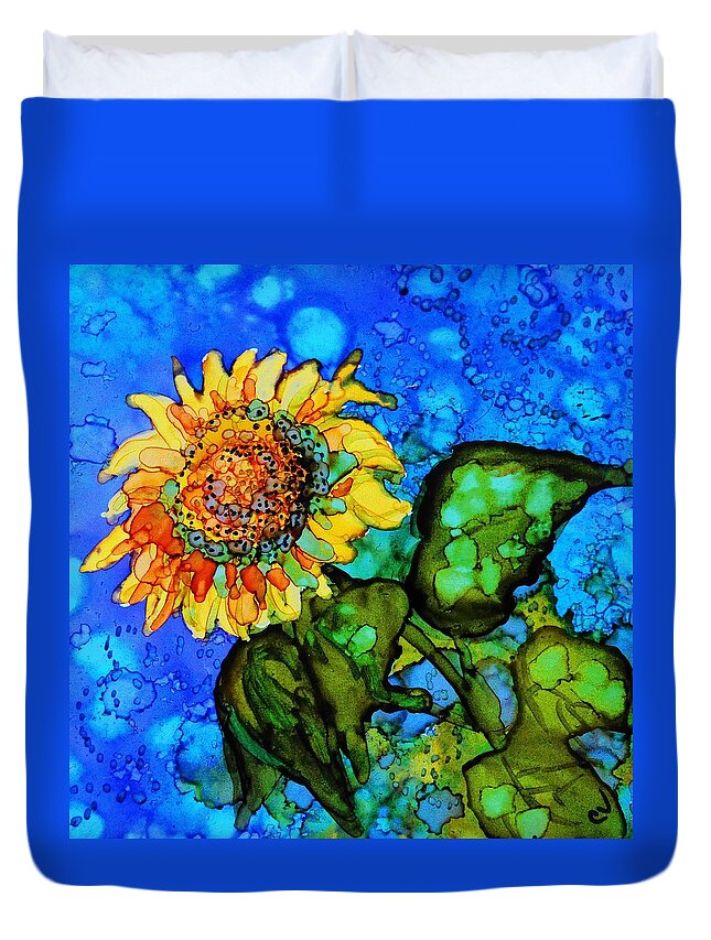 Alcohol Ink Duvet Cover featuring the painting Sunflower - A 239 by Catherine Van Der Woerd
