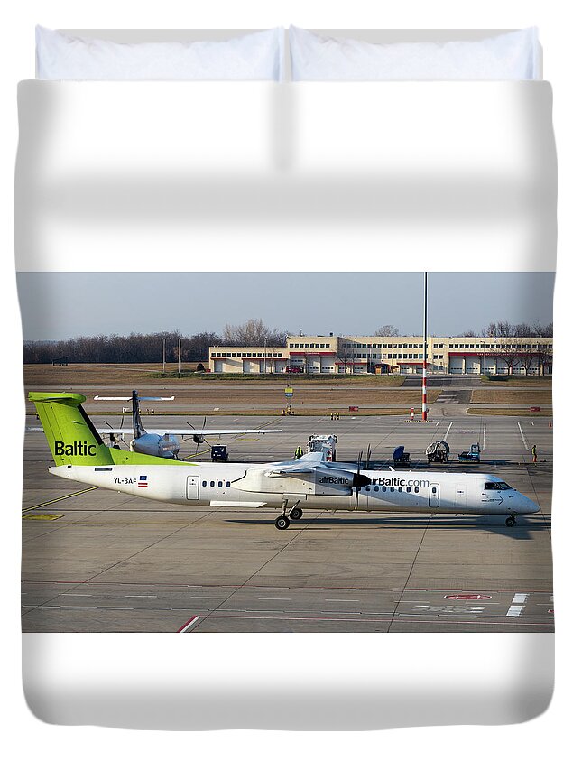 Air Baltic Duvet Cover featuring the photograph Air Baltic Bombardier Dash 8 Q400 by David Pyatt