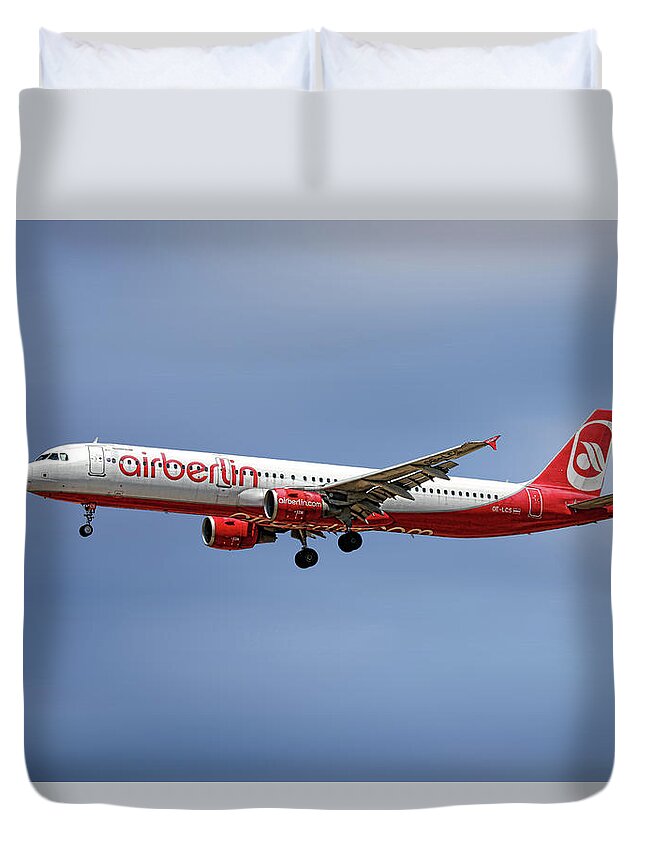 Air Berlin Duvet Cover featuring the mixed media Air Berlin Airbus A321-211 by Smart Aviation