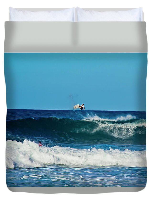 Surfing Duvet Cover featuring the photograph Air bourne by Stuart Manning