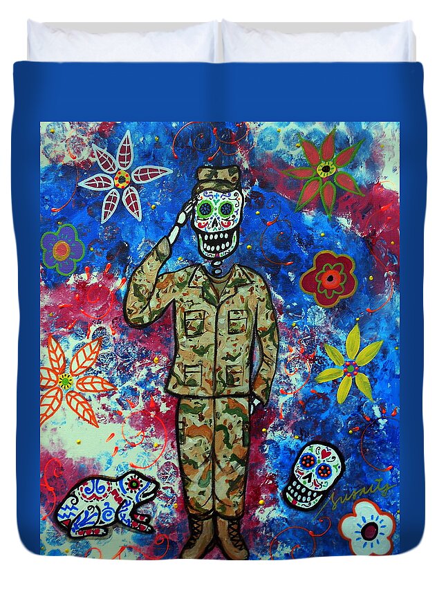 Air Duvet Cover featuring the painting Air Force Day Of The Dead by Pristine Cartera Turkus