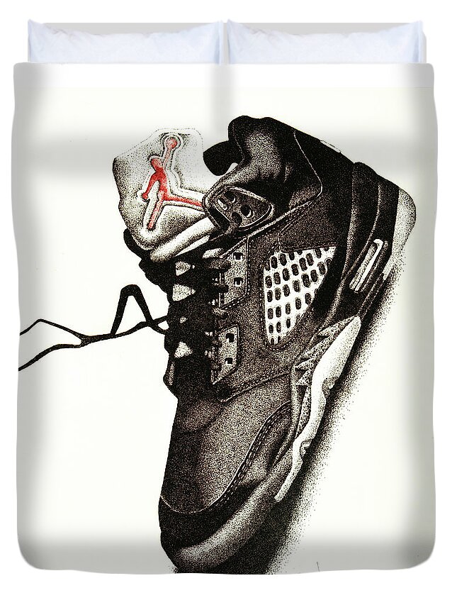 Shoes Duvet Cover featuring the drawing Air Jordan by Robert Morin
