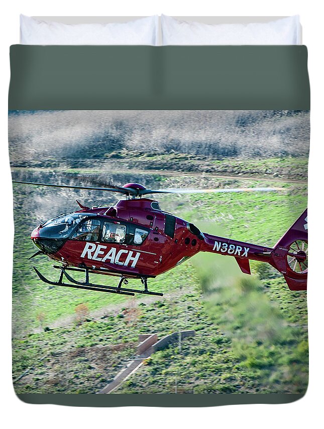 Reach Air Medical Services Duvet Cover featuring the photograph Air Medical Helicopter by Erik Simonsen