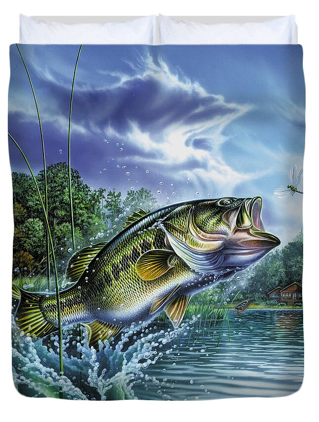 Airborne Bass Duvet Cover featuring the painting Airborne Bass by JQ Licensing