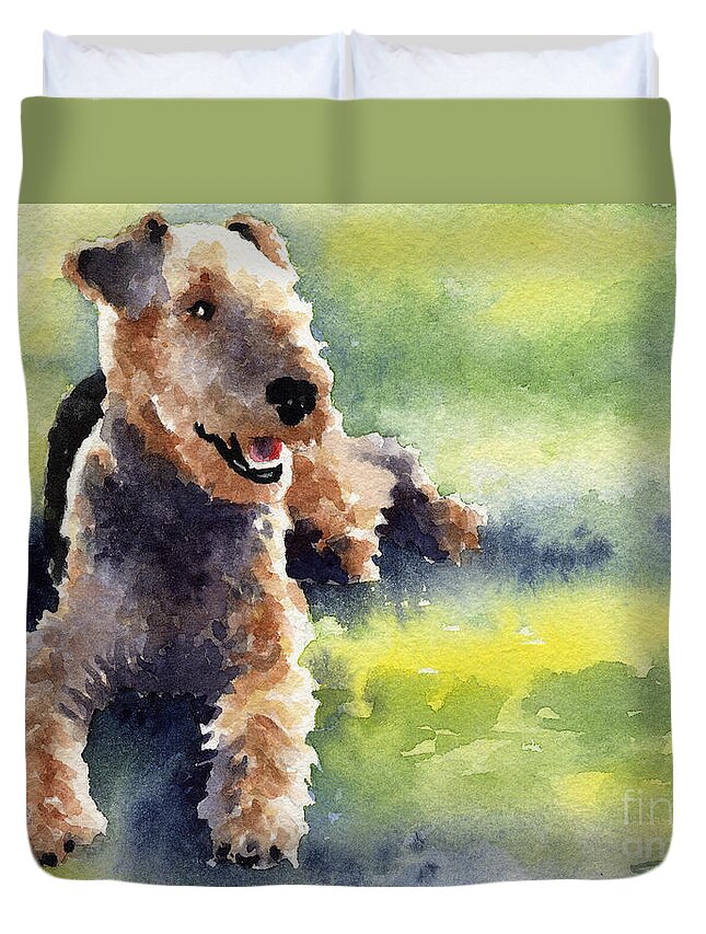 Airedale Duvet Cover featuring the painting Airedale Terrier by David Rogers