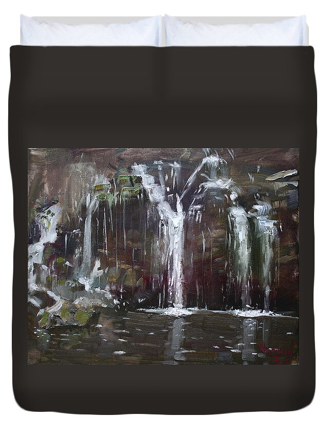 Akron Falls Duvet Cover featuring the painting Akron Falls by Ylli Haruni