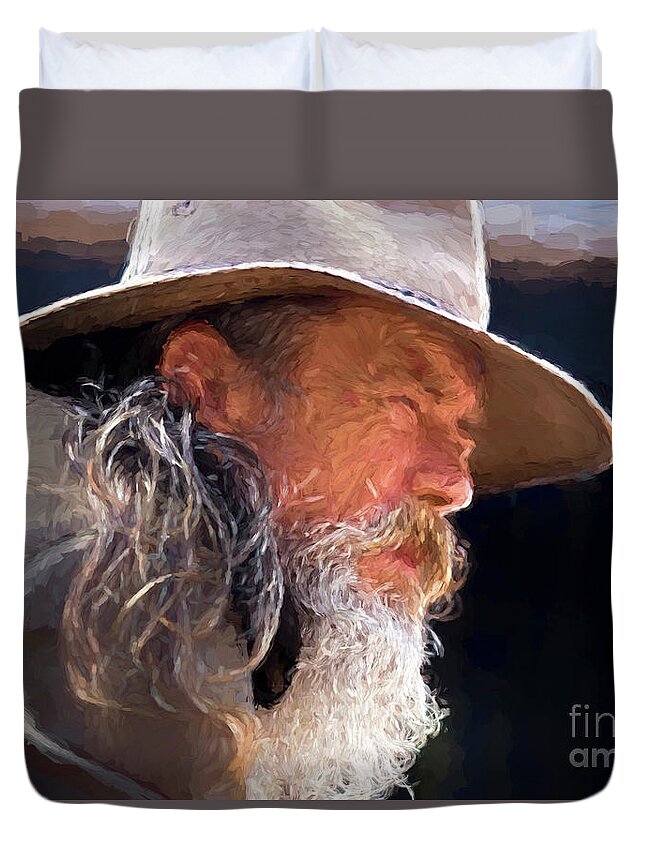 Akubra Duvet Cover featuring the photograph Akubra man as painting by Sheila Smart Fine Art Photography