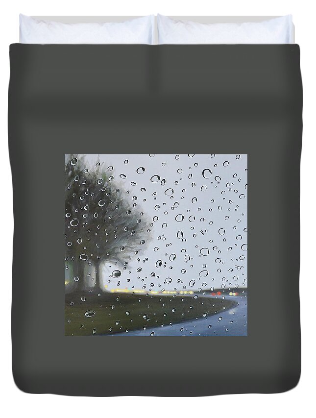 Raindrops Duvet Cover featuring the painting Alabama Rain by Hunter Jay