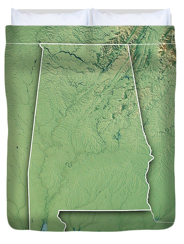 Alabama Duvet Cover featuring the digital art Alabama State USA 3D Render Topographic Map Border by Frank Ramspott