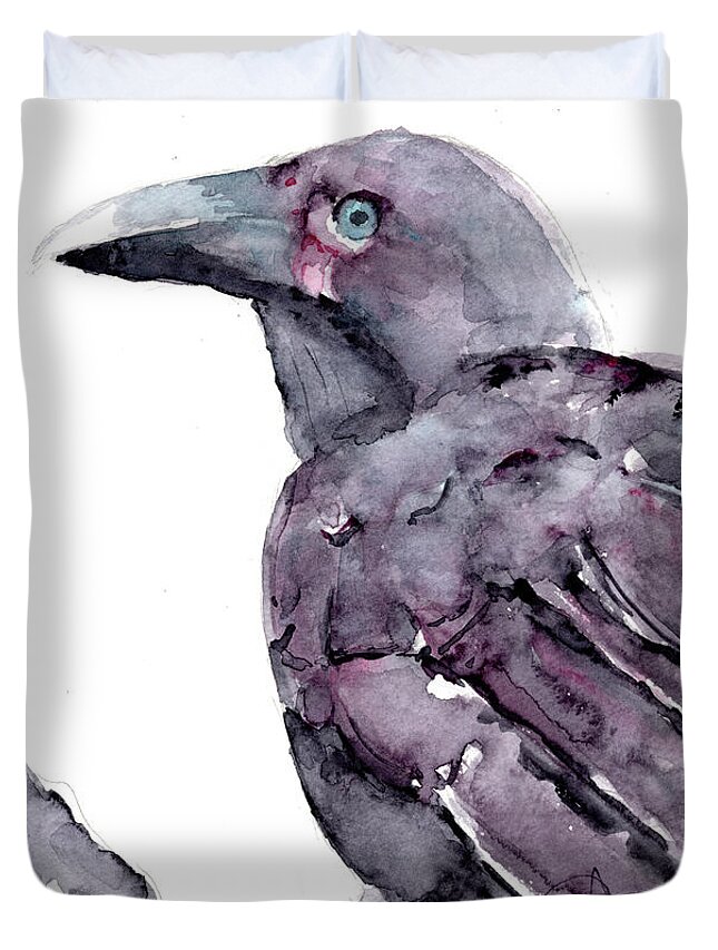 Hawaiian Crow Duvet Cover featuring the painting Alala - Hawaiian Crow by Claudia Hafner