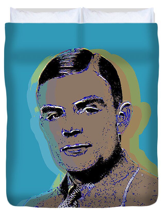 Turing Duvet Cover featuring the digital art Alan Turing Pop Art by Jean luc Comperat