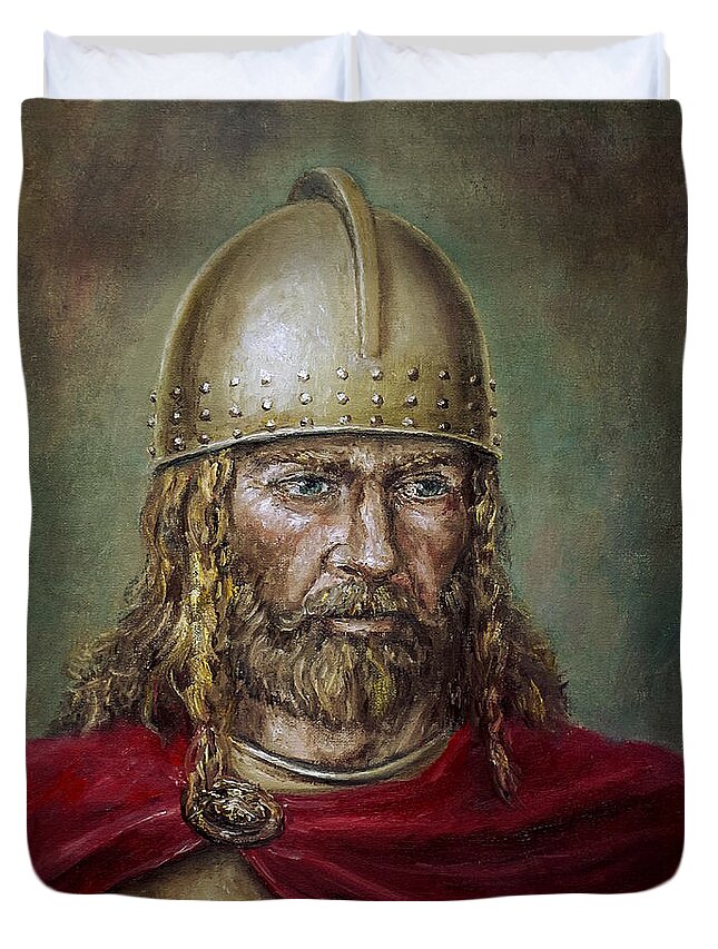 Warrior Duvet Cover featuring the painting Alaric the Visigoth by Arturas Slapsys