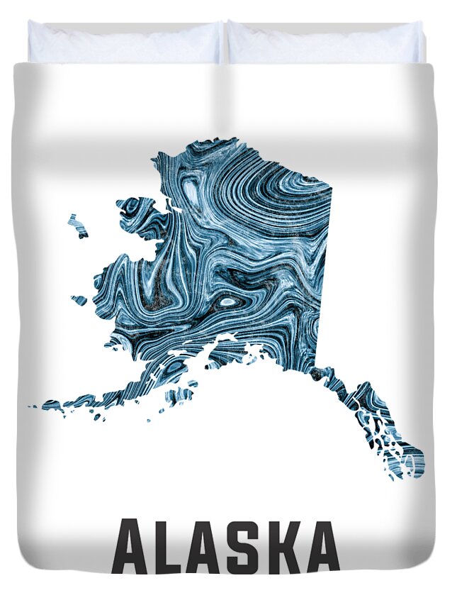 Alaska Duvet Cover featuring the mixed media Alaska Map Art Abstract in Blue by Studio Grafiikka