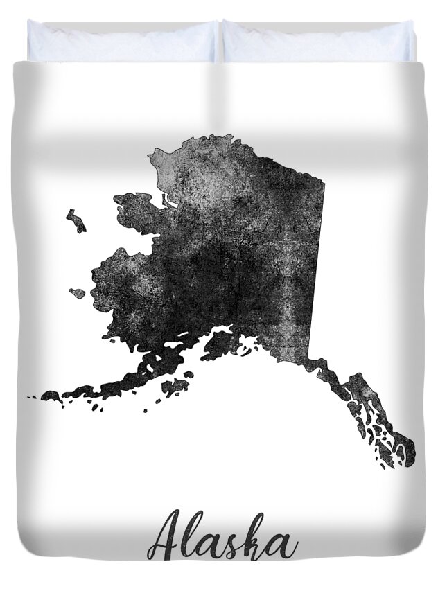 Alaska Duvet Cover featuring the mixed media Alaska State Map Art - Grunge Silhouette by Studio Grafiikka