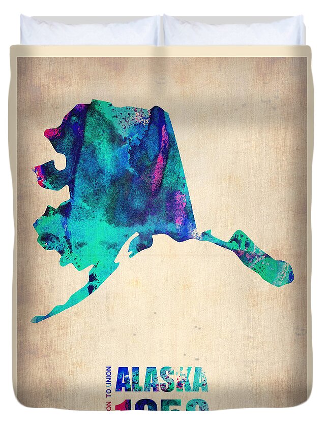 Alaska Duvet Cover featuring the digital art Alaska Watercolor Map by Naxart Studio