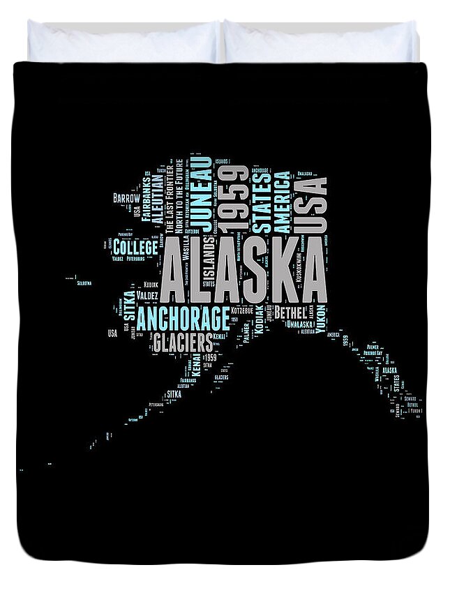 Alaska Duvet Cover featuring the digital art Alaska Word Cloud 1 by Naxart Studio