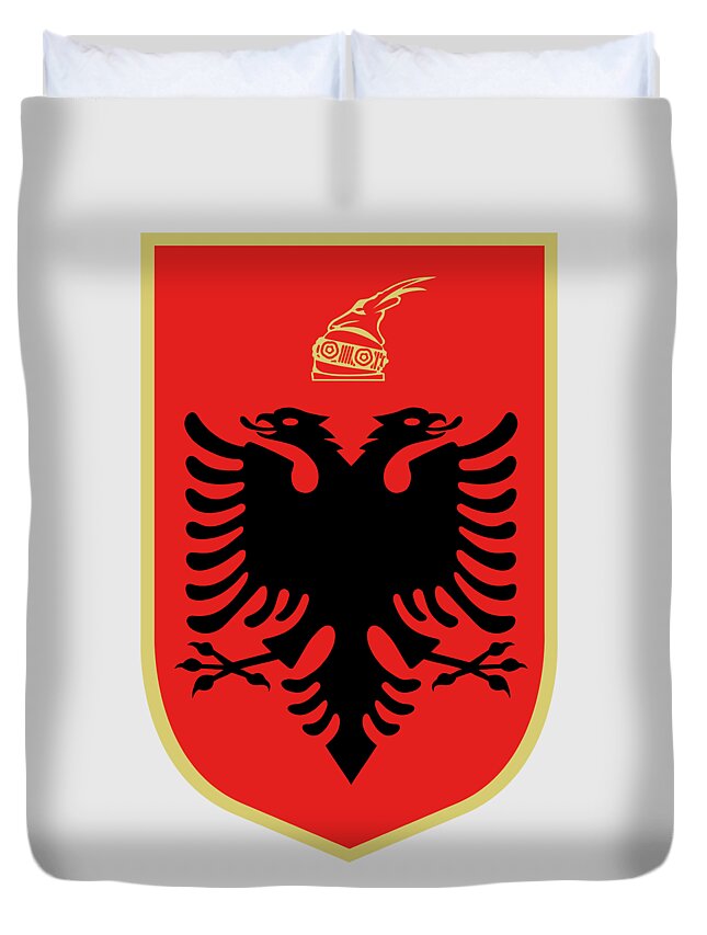 Coat Duvet Cover featuring the drawing Albania Coat of Arms by Movie Poster Prints