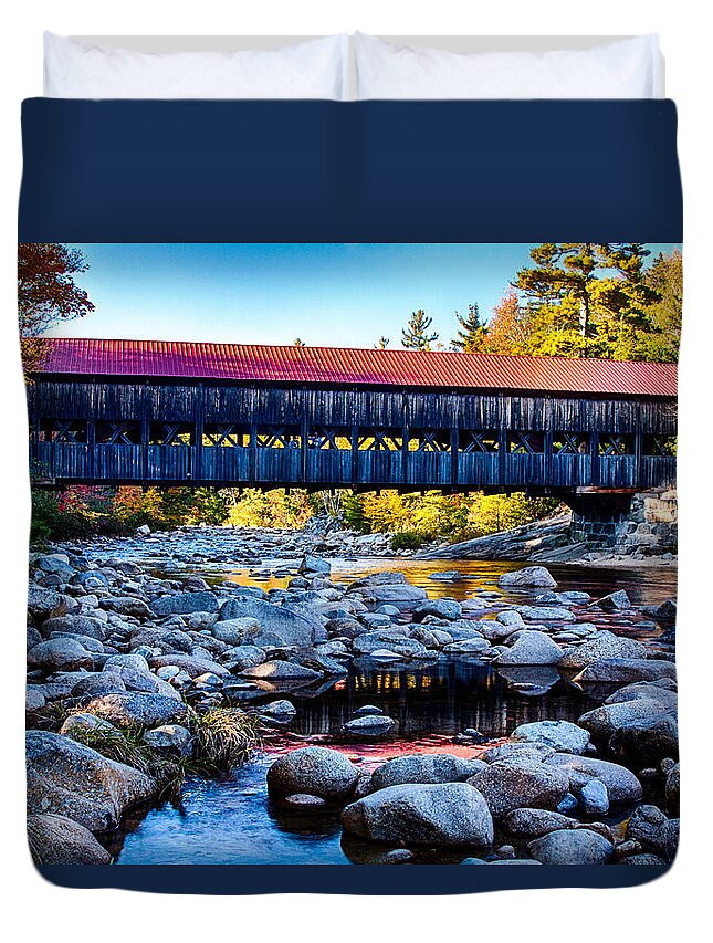 #jefffolger #vistaphotography Duvet Cover featuring the photograph Albany covered Bridge reflection by Jeff Folger