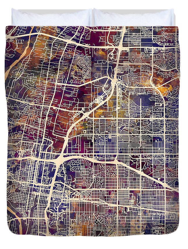 Street Map Duvet Cover featuring the digital art Albuquerque New Mexico City Street Map by Michael Tompsett