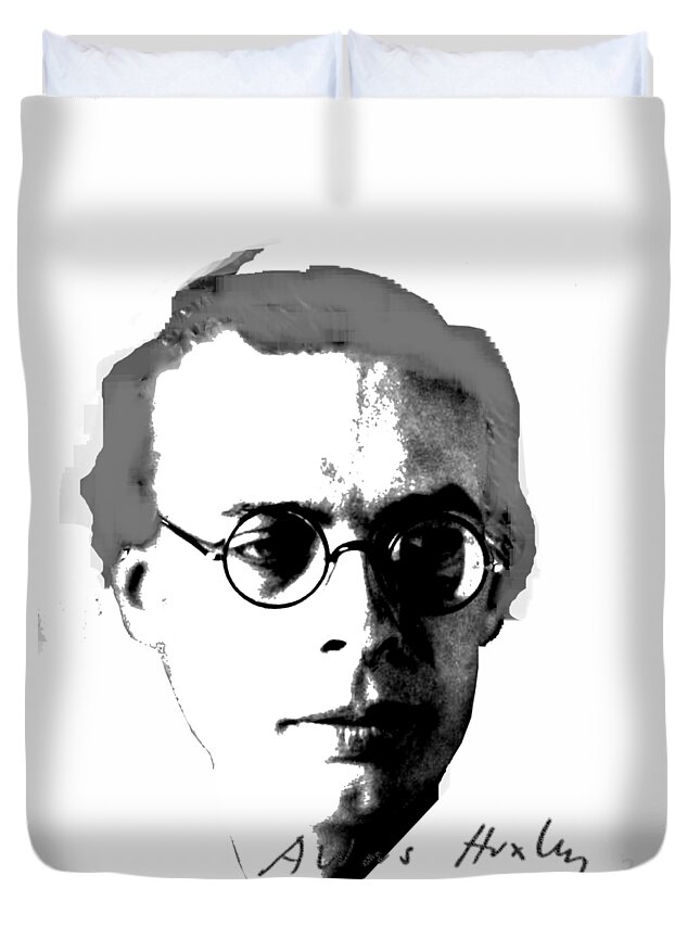 Huxley Duvet Cover featuring the digital art Aldous Huxley by Asok Mukhopadhyay