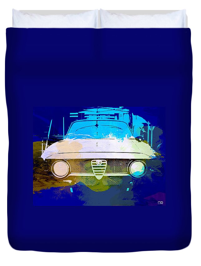  Duvet Cover featuring the photograph Alfa Romeo watercolor by Naxart Studio