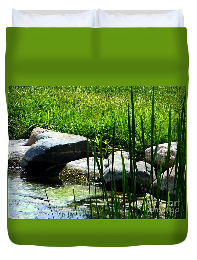 Algae Duvet Cover featuring the photograph Algae Water Rocks by Rockin Docks Deluxephotos
