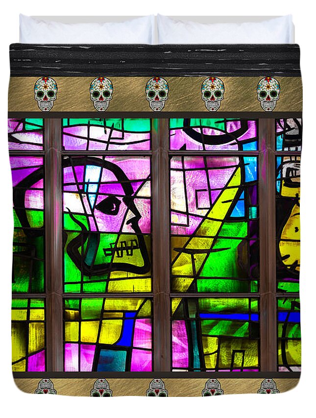  Duvet Cover featuring the photograph Alice Millar Chapel Skull Art v3 by Raymond Kunst