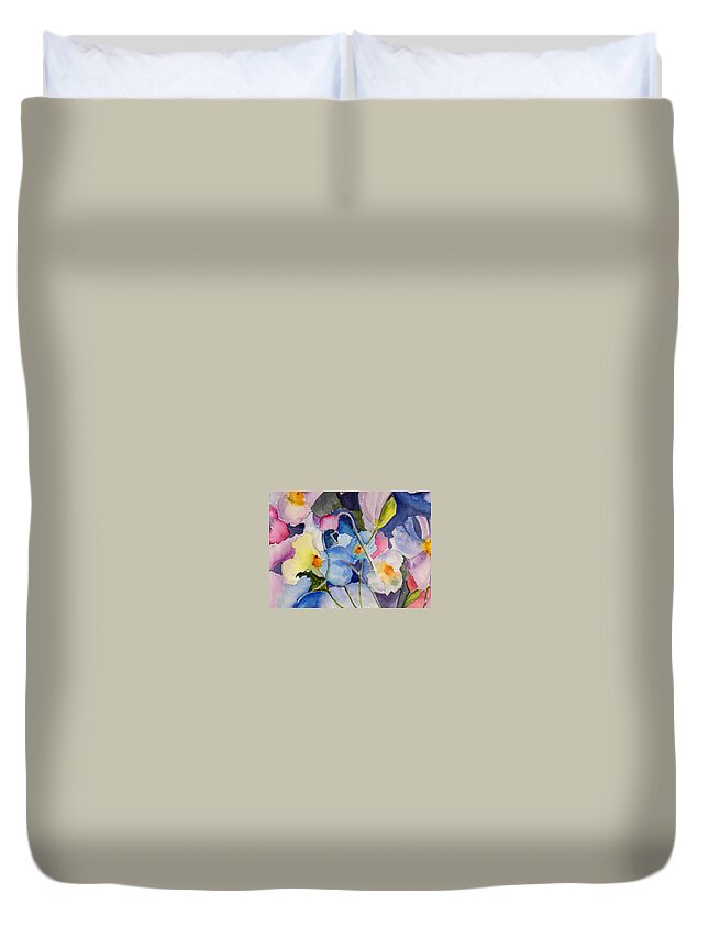 Watercolor Duvet Cover featuring the painting Alice's Garden by Anne Duke