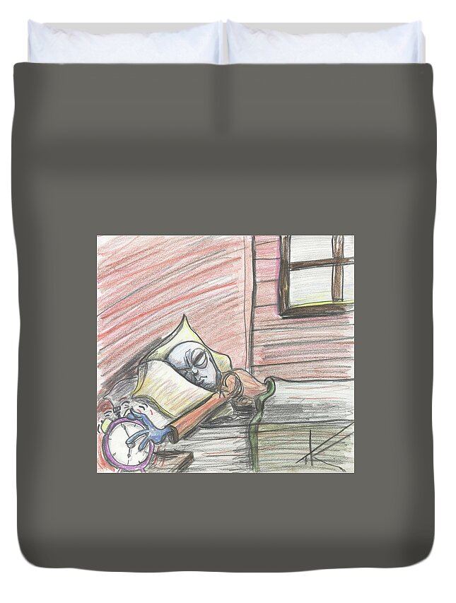 Sleep Duvet Cover featuring the drawing Alien Keeps Snoozin by Similar Alien