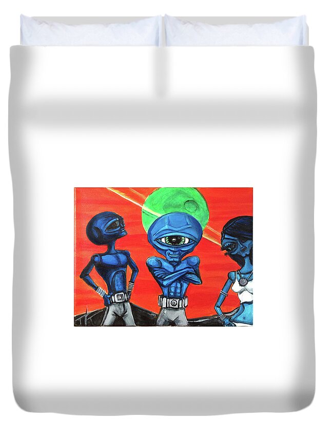 Confident Duvet Cover featuring the painting Alien posse by Similar Alien