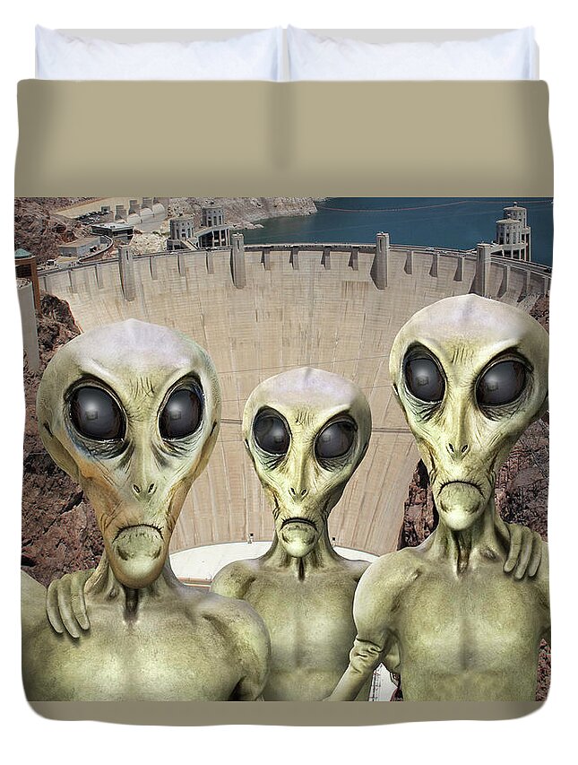 Hoover Dam Duvet Cover featuring the photograph Alien Vacation - Hoover Dam by Mike McGlothlen