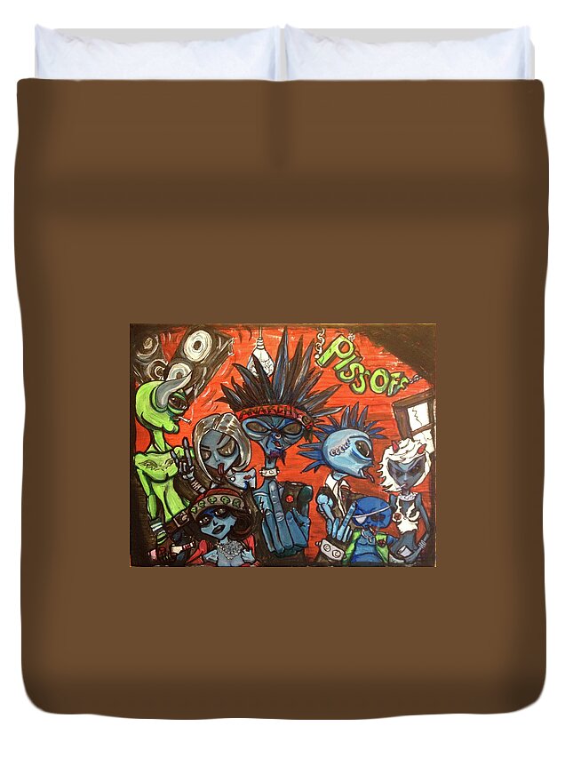 Punk Rock Duvet Cover featuring the painting Aliens with Nefarious Intent by Similar Alien