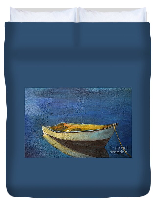 Boat Duvet Cover featuring the painting All Alone Am I by Gary Smith