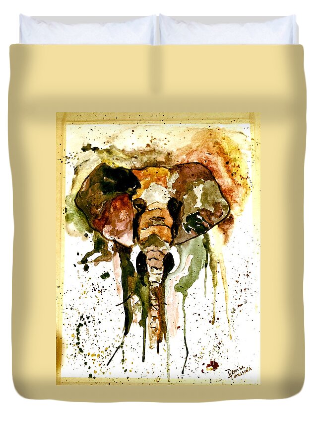 Abstract Elephant Duvet Cover featuring the painting All Ears by Denise Tomasura
