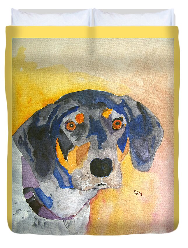 Dog Duvet Cover featuring the painting All Ears by Sandy McIntire