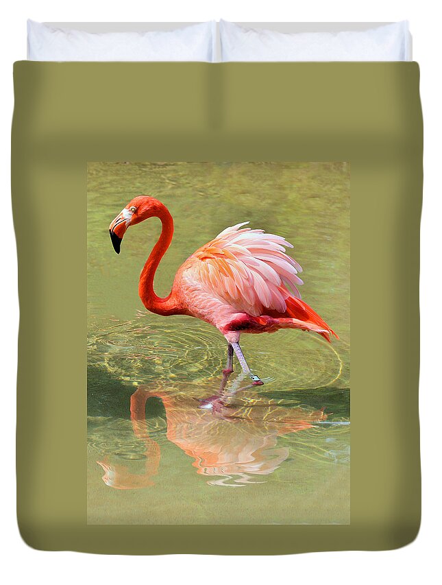 Flamingo Duvet Cover featuring the photograph All Ruffled Up by Kristin Elmquist
