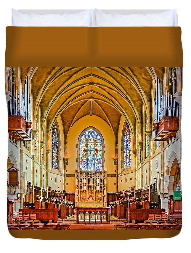 All Saints Chapel Duvet Cover featuring the photograph All Saints Chapel, Interior by Tom and Pat Cory